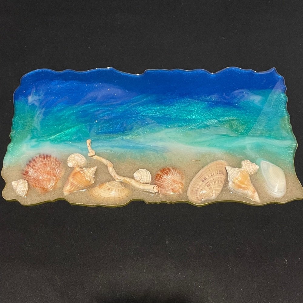 Handmade Oceanic Resin Art Cosmetic Tray with Seashells